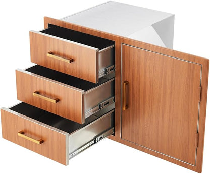 PeakPursuit Stainless Steel Outdoor Kitchen Door Drawer Combo - Triple Drawers & Access Door, Propane Storage & Adjustable Garbage Ring, Weather-Resistant Flush Mount, 38.2" W x 22.6" D x 20.5" H