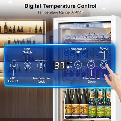 FoMup Commercial Display Refrigerator with Reversible Glass Door, Upright Beverage Cooler Merchandiser, Drink Fridge with Door Lock for Restaurant Supermarket Convenience Store, 13.8 Cu.Ft