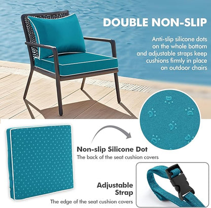 MIULEE Teal Outdoor Seat Cushion 24x24 Inch Waterproof Cushion | Deep Seat and Back Cushion for Patio Furniture Chair Sofa Couch, Fade Resistant, Handle and Adjustable Straps