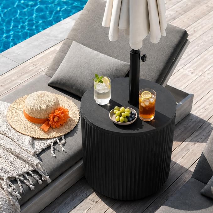 Patio Table with Hole for Umbrella, Pool Side Table, Black | Adjustable Knob, 1.5Inch Umbrella Hole, All Weather Material