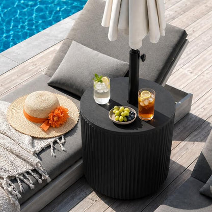 Patio Table with Hole for Umbrella, Pool Side Table, Black | Adjustable Knob, 1.5Inch Umbrella Hole, All Weather Material