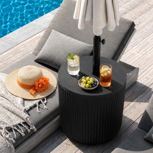 Patio Table with Hole for Umbrella, Pool Side Table, Black | Adjustable Knob, 1.5Inch Umbrella Hole, All Weather Material