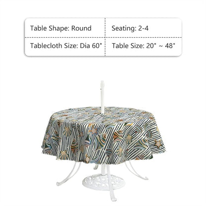 LVTXIII Round Outdoor Tablecloth with Umbrella Hole and Zipper, Water-Repellent 60 Inch Patio Table Cover for Bistro, Garden, Patio & Picnic, Cabana Shells