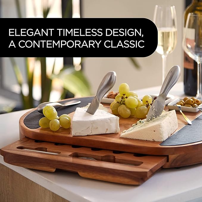 Premium Oval Charcuterie Board Cheese Board Set: Acacia Wood, Stainless Steel Knives - Christmas Gifts for Women, House Warming Ideas, New Home, Wedding presents for Couple, Bridal Shower