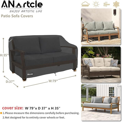 ANartcle 3-Seater Patio Sofa Cover,79W x 37D x 35H Inches Outdoor Couch Cover,100% Waterproof Heavy Duty Patio Sofa Covers,Patio Furniture Covers,Black