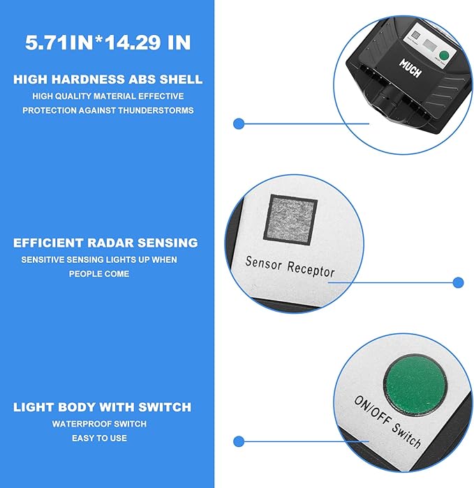 MUCH Solar Street Lights Outdoor 1 Pack, Waterproof with Motion Sensor, 8500K Solar Lights Outdoor, Lamparas Luces Solares para Exteriores Dusk to Dawn Commercial Lighting for Yard Path