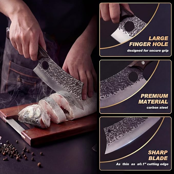 Butcher Knife, Hand Forged Serbian Chef Knife & Meat Cleaver & Viking Knife, Food Cutting Kitchen Knife for Home, Outdoor Cooking, Camping BBQ Gift for Men