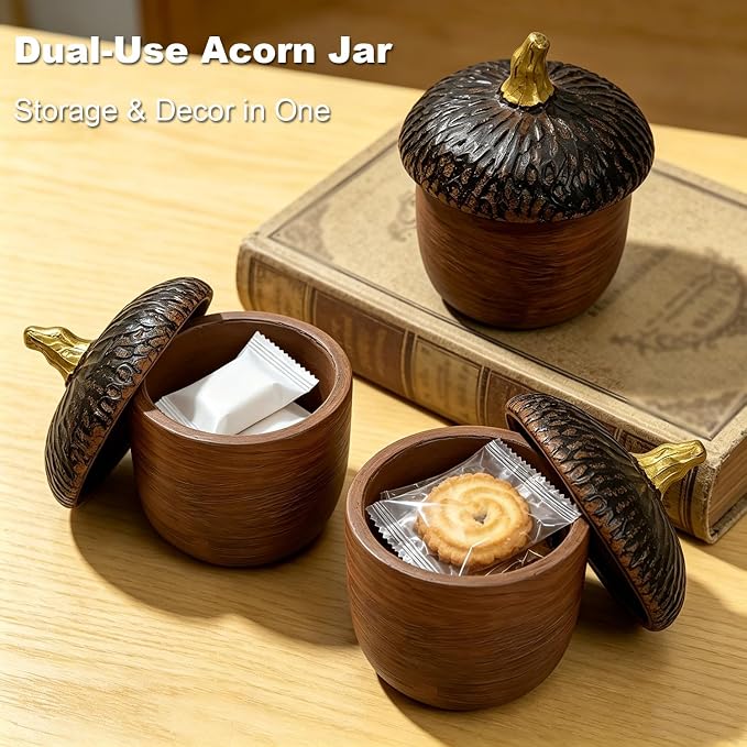 Acorn Resin Box Decor,Acorn Decor Vintage Trinket Box Small Storage Jar With Lid, Candy Snack Nuts Container,Acorn Shape Art Box, Halloween, Thanksgiving,Storage Garden Boxes Fall Table Decor