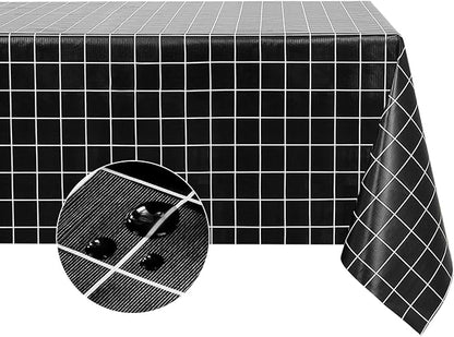 Romanstile Rectangle Vinyl Tablecloth, 100% Waterproof Oil-Proof Checkered Plastic Table Cloth, Heavy Duty Wipeable Table Covers for Dining, Camping, Picnic, Outdoor - 54 x 120 Inch, Black