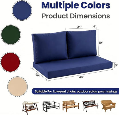 Outdoor Loveseat Cushion Set, 48" x 24" Loveseat Cushions for Outdoor Furniture, Waterproof & Fade-Resistant Patio Furniture Cushions, Deep Seat Cushion for Bench, Swing and Couch, Navy Blue
