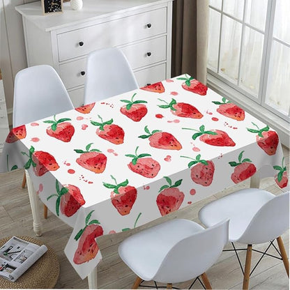 TKS MITLAN Red Strawberry Decorative Rectangle Tablecloth Summer Fruits Strawberry Leaves Polyester Table Cloths Kitchen Table Cover for Dining BBQ Picnic Coffee Table 60 x 84 Inch 6-8 Seats
