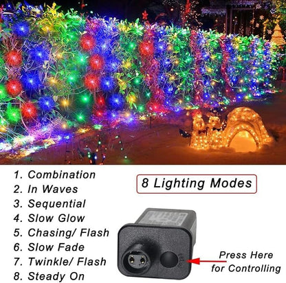 Pooqla Colorful Net Lights, 34.5X 5ft Christmas Lights Outdoor Clear Wire | 610 LED Large Net Mesh Lights Plug in, 8 Modes Waterproof Connectable Multicolor Bushes Lights for Christmas Hedge Yard Decor