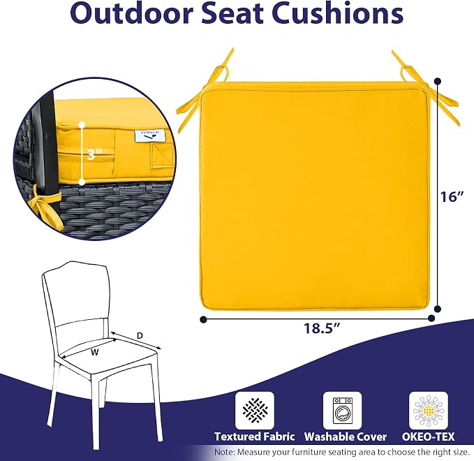 IPYNBAP Outdoor Chair Cushions Set of 4 -Waterproof Outdoor Seat Cushions for Patio Furniture, Patio Chair Cushion with Handle and Ties, Out Door Chair Pads,18.5x16x3-Square, Yellow