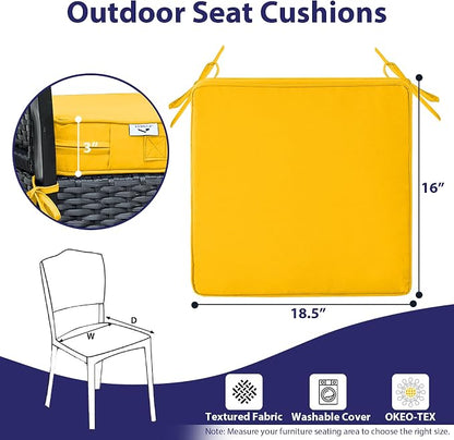 IPYNBAP Outdoor Chair Cushions Set of 4 -Waterproof Outdoor Seat Cushions for Patio Furniture, Patio Chair Cushion with Handle and Ties, Out Door Chair Pads,18.5x16x3-Square, Yellow