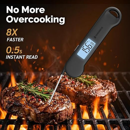 0.5 Sec Instant Read Grill Meat Thermometer Digital Food Cooking BBQ, Black | ±0.5°F Precision, Auto Flip Digital LCD Display, Ideal For Meat, Candy, Grill, BBQ, Food Thermometer for Kitchen Gadgets