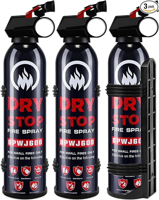 Dry Stop Fire Extinguisher Spray - 3 Pack Portable Fire Extinguisher with Mount for Boat Vehicle Home Car Garage Kitchen, 600g Dry Powder Fire Extinguishers for Electrical Grease Battery Fires & More
