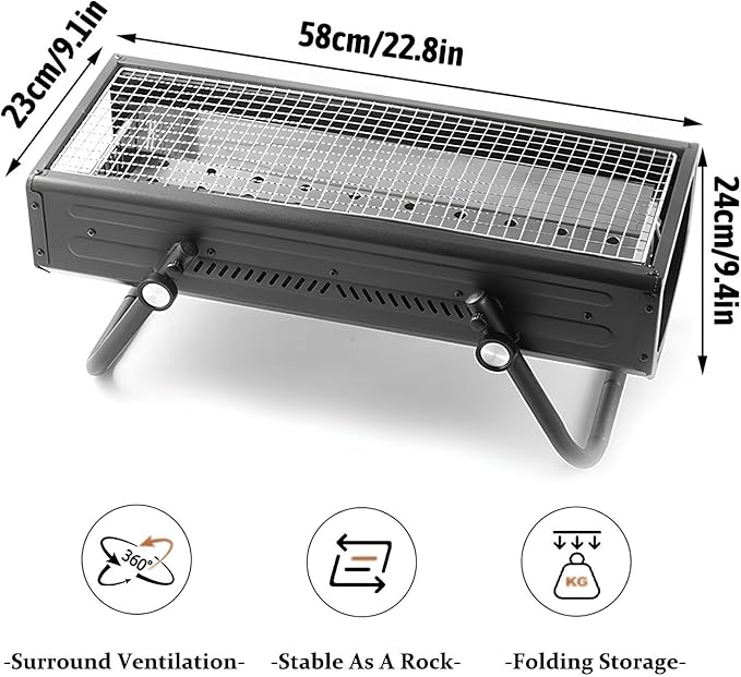 Portable Charcoal BBQ Grill Foldable Legs Easy to Clean Removable Charcoal Tray Ideal for 4 7 People Perfect for Outdoor Cooking (Black)