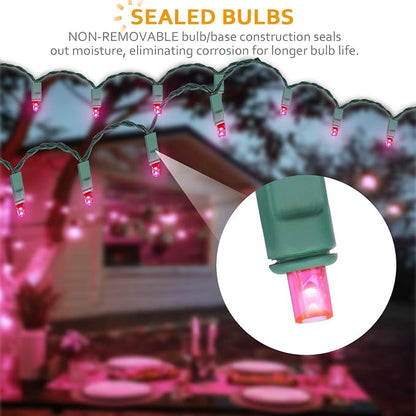 100 Counts Pink LED Christmas Lights – 50ft 5mm Pink Valentine's Day Lights Outdoor Commercial Grade Waterproof, Indoor Christmas Tree Decorations, Green Wire Valentine’s Day String Lights, UL, IP:65