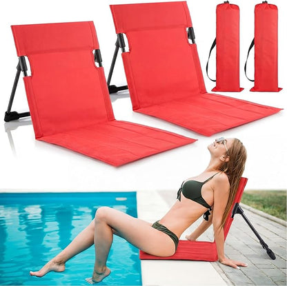 Karenhi 2 Pcs Foldable Poolside Beach Chairs for Edge of Pool Portable Beach Chairs Folding Pool Seats with Back Support Carry Bag for Adults Traveling Camping Picnic Lawn (Red)