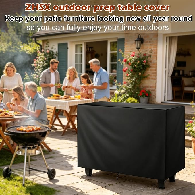 Grill Cart Cover,52 inch Waterproof Outdoor Prep Table Cover All-Weather Protection Tool Box Cover for Outdoor Kitchen Island & Storage Cabinet, Dust-Resistant, Rip-Resistant