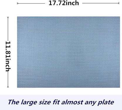 WAZAIGUR Placemats,Easy to Clean Crisscross Woven Vinyl Place Mats Durable Non-Slip Heat Resistant Table Mats,Placemats for Kitchen Table (Nattier Blue, 4)