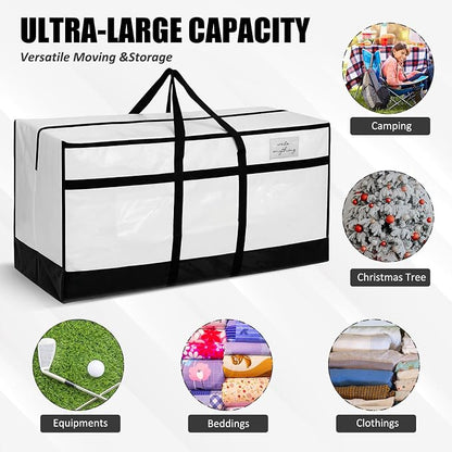 4 Pcs 66 Gallon Extra Large Moving Bags Heavy Duty Storage Bag with Strong Zipper Handle Foldable XXL Jumbo Storage Tote Packing Moving Box for College Dorm Travel Cloth Duffle(Black and White)