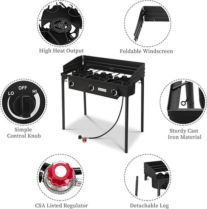 ROVSUN 2/3 Burner Outdoor Propane Gas Stove High Pressure Stand Cooker for Backyard Cooking Camping Home Brewing Canning Turkey Frying