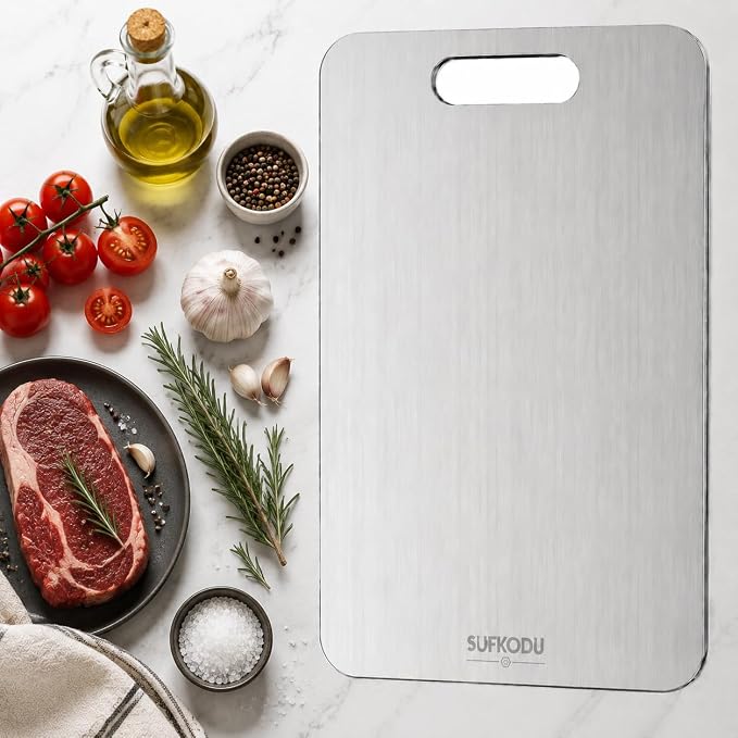 Titanium Cutting Board, 100% Pure Titanium Cutting Boards for Kitchen, Double-sided Titanium Cutting Boards,Separate Raw and Cooked Food Areas,12.1"L*7.1"W