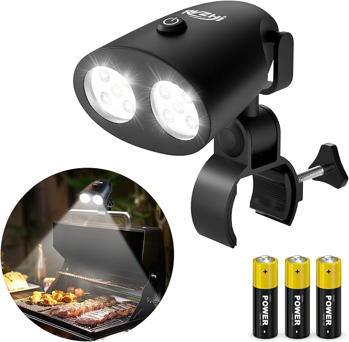 Grill Light Grilling Accessories: 2 Brightness Clamp-On BBQ Light | 10 LED 100lm Bright for Outdoor Grill - Adjustable C-clamp Flexible 360° Handle Mount for Smoker Gas Charcoal Electric Grills