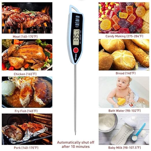 Digital Meat Food Thermometer for Candy Candle Milk BBQCooking Kitchen BBQ, Probe Instant Read Thermometer for Pork Deep Fry Roast Baking Temperature (Pack of 2)