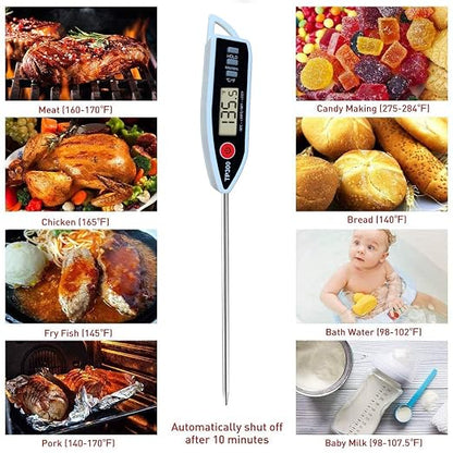 Digital Meat Food Thermometer for Candy Candle Milk BBQCooking Kitchen BBQ, Probe Instant Read Thermometer for Pork Deep Fry Roast Baking Temperature (Pack of 2)