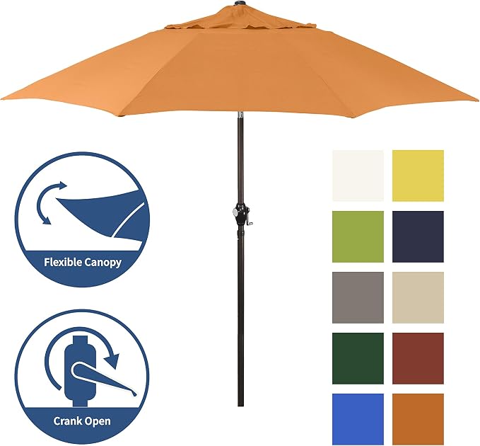 Sunline 9 ft Patio Umbrella with Crank & Push Button Tilt, Outdoor Market Umbrella with UV Protection & Wind Vent and Fiberglass Ribs, Metal Frame for Deck, Pool & Table, Tuscan