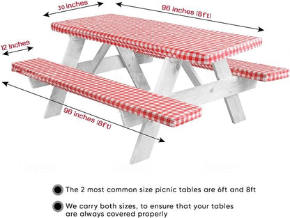 LINPRO 6ft Picnic Table Cover with Bench Covers Vinyl Fitted Picnic Table Covers with Elastic Camping Essentials and picnic tablecloth and RV Accessories with bag