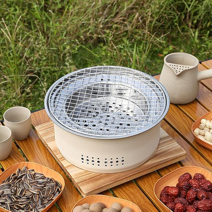 SANQIAHOME Stainless Steel Charcoal Portable Barbecue Grill, 10.5 Inches Non-Stick, Round, Barbecue or Hot Pot, Boiling Water, Charcoal Stove for Home Party Outdoor Camping