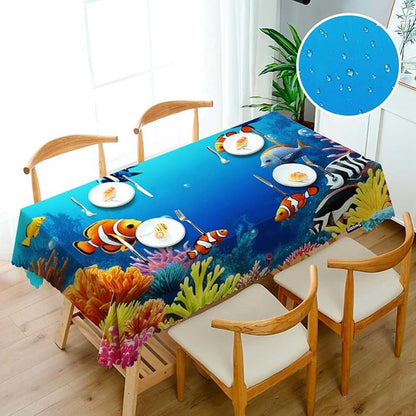 Swono Underwater Landscape 52"X70" Oblong Table Cloth Tropical Ocean Coral Reef Fishes Wrinkle Free Table Cover Farmhouse Tablecloth for Home Restaurant Picnic Indoor Outdoor Dining