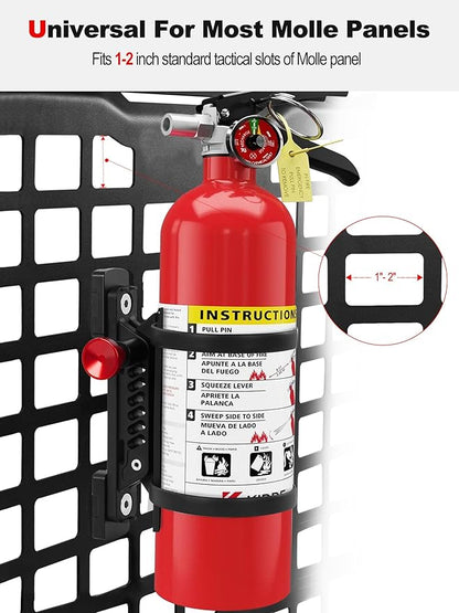 ZIDIYORUO MOLLE Panel Fire Extinguisher Mount Kit Fits 1"-2" Rigid MOLLE Panel Holes, Quick Release Car Fire Extinguisher Mount Holder with 4 Clamps for Vehicles MOLLE Panle Accessories