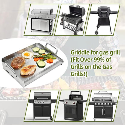 Upgraded Griddle for Gas Grill, Flat Top Griddle with Non-Stick, Heat Evenly Stainless Steel Griddle, Heat Resistant, No warps, Perfect for Gas/Charcoal Grill, Camping, Tailgating Parties - 16"X12"