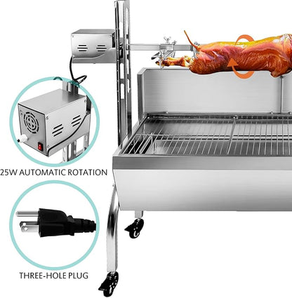 48.6" Electric Rotisserie Grill, Pig Lamb Spit Roaster Stand - 176 Lbs Capacity, Adjustable Height, BBQ Charcoal Rotisserie Grill Kit - Stainless Steel For Outdoor Party Camping