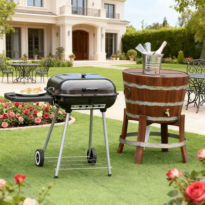 Portable Charcoal Grill for Outdoor Cooking, BBQ Smoker Grill Combo with Adjustable Charcoal Pan, Side Table, Thermometer & Wheels, Easy Clean Ashtray, Outdoor Grills & Smokers for Camping and Backya
