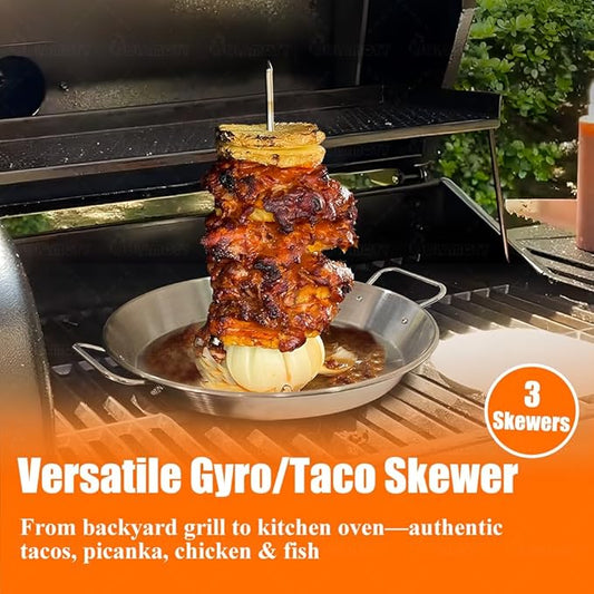 Vertical Skewer Gyro Spit Pan with Chicken Leg Rack for Grill, 13 Inch Stainless Steel-Shawarma Stand for Oven, Al Pastor Skewer with 8-12 Inch Sticks, for Tacos, Chicken Drumstick, Brazilian