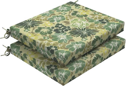 DYTXIII Set of 2 Outdoor Chair Cushions, Water Resistant 18.5"x16"x2" Square Seat Cushion for Patio Dining Chairs, High-Density Replacement Pads for Indoor Outdoor Furniture - Green Rose