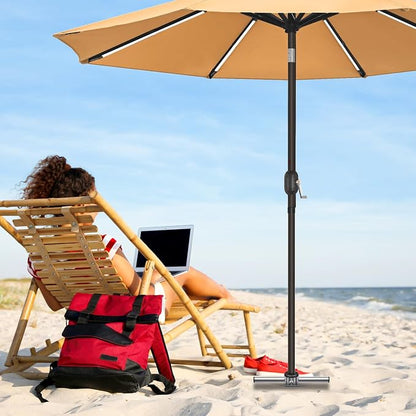 Dolibest Beach Umbrella Sand Anchor, Heavy-Duty Steel Beach Umbrella Holder with 3 Sleeves (Fits 1-2" Poles), Windproof Beach Umbrella Stake, Fully Welded Spiral Base Design for Ultimate Stability