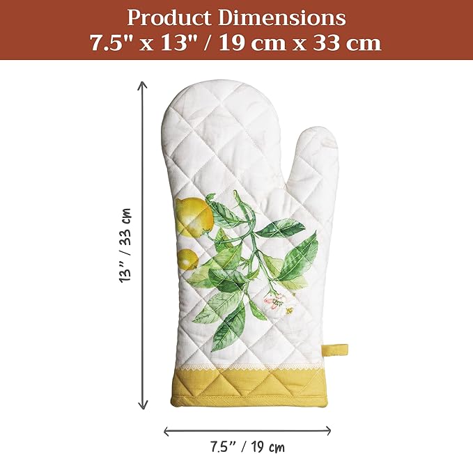 Maison d'Hermine Oven Gloves 100% Cotton Oven Mitt 7" x 13" with Loop Heat Resistant BBQ Cooking Gloves Baking Grilling Kitchen Hotel Home Farmhouse Spring Summer (Pack of 1, Limoncello)