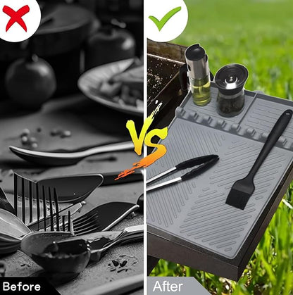 Silicone Griddle Tools Mat for Blackstone, Spatula Rest with Drip Pad, Grill Side Shelf Mat for Blackstone, Silicone Utensil Rest/Holder for BBQ Tools (Gray 1 Pack)