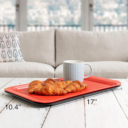 TP 17" x 10.5" Grilling Prep and Serve Trays, Set of 2, Black&Red | Melamine BBQ Trays, Serving Platters for Meats, Raw and Cooked Food Separation, Grill Accessories, Break-resistant