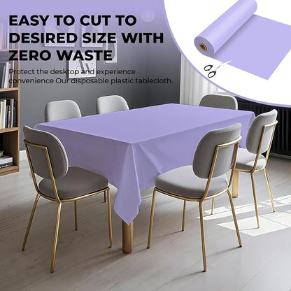 54 Inch X 100 Feet Plastic Table Cover Roll Premium Disposable Plastic Tablecloth for All Type/Shape Tables | Picnic, Party, Banquet, Birthdays, Weddings (Light Purple, 54 Inch X 100 Feet)