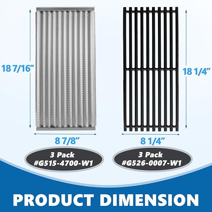 SafBbcue Emitter Plates Grill Replacement Parts for Charbroil Commercial 463241313 463241314 463241013, Stainless Steel & Cast Iron Grates for Charbroil Tru-Infrared 463247109 Grill Parts 3 Burner