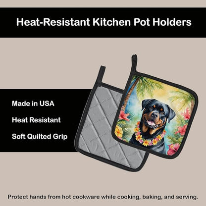 Caroline's Treasures Rottweiler Luau Pair of Pot Holders Kitchen Heat Resistant Pot Holders Sets Oven Hot Pads for Cooking Baking BBQ, 7 1/2 x 7 1/2