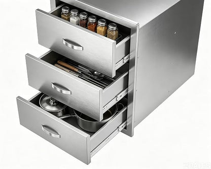 Garvee Outdoor Stainless Steel Drawer, 18Wx 23D x23H inch Smooth-Sliding, Rustproof & Weatherproof Storage, Easy Installation with Stainless Steel Handle, BBQ Drawers Ideal for Garden/Outdoor Kitchen | Weatherproof Storage Easy Installation Stainless S...