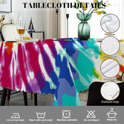 Swono Rectangle Tablecloth Tie Dye Table Cover 52x70 Inch Spiral Rainbow Tie Dye Marble Heavy Duty Table Cloth for Rectangle Tables Decorative Tablecloth for Dining Party Camping BBQ